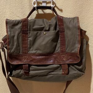 Fossil Canvas Leather Stylish Olive Green and Brown Men's Messenger Bag